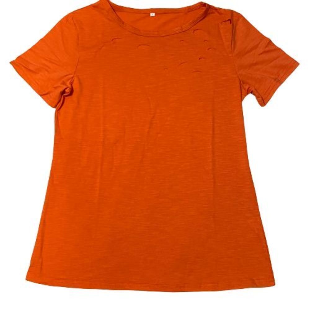 Cute Size XXL NWOT Basic Orange Ripped / Hole-y Lightweight T-Shirt